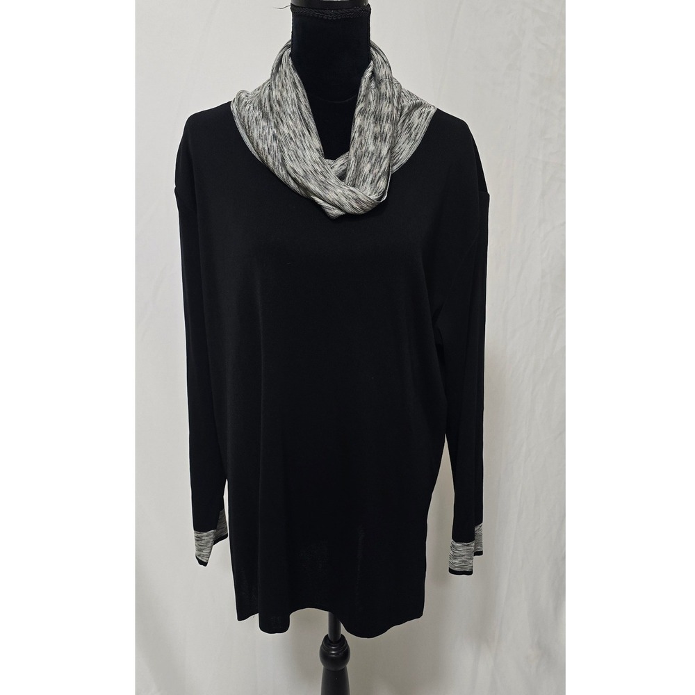 Exclusively Misook women plus size 2X long sleeve tunic top cowl neck colorblock